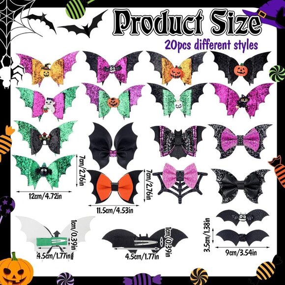 Halloween Bat Hair Clips Set 20 Pcs Black Alligator Clips Hair Accessories main image 4